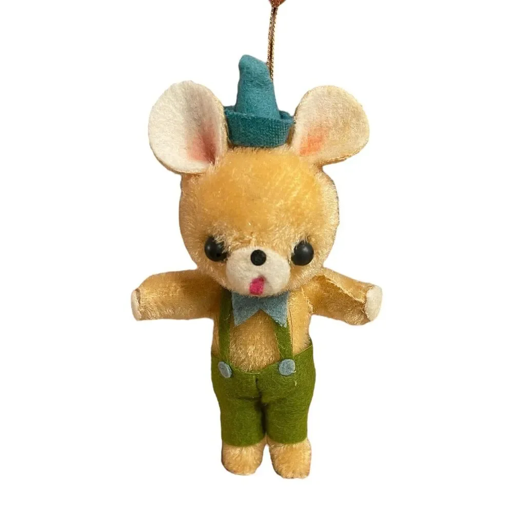 Vintage 60s Teddy Bear Ornament Green Lederhosen Mid Century Festive Travel Gift